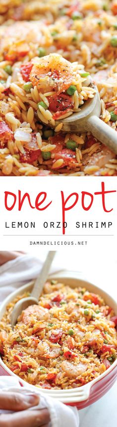 one pot lemon orzo shrimp casserole is an easy and delicious side dish