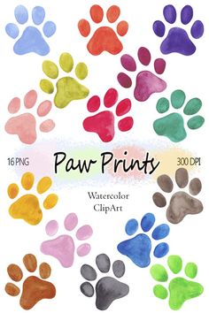 paw prints for watercolor clipart, including different colors and sizes to choose from