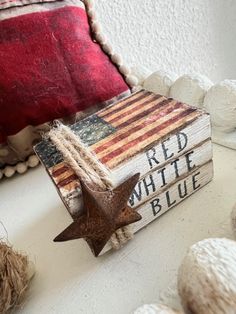 patriotic book with red white and blue decorations