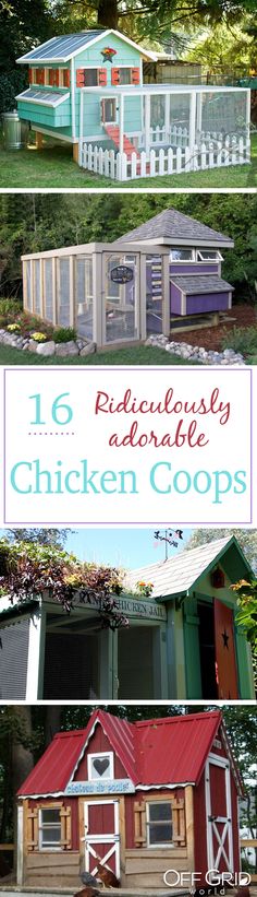 chicken coops with the words, 15 ridiculously adorable chicken coops