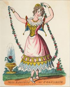 an illustration of a woman wearing a pink and yellow dress with beads around her neck