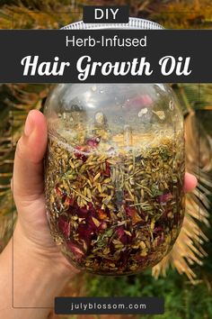 DIY Herbal Hair Growth Oil - ♡ July Blossom ♡ Hair Growth Oil Recipe, Herbs For Hair Growth, Herbal Hair Growth, Herbs For Hair, Hair Growth Secrets, Herbal Hair, Hair Control, Stimulate Hair Growth