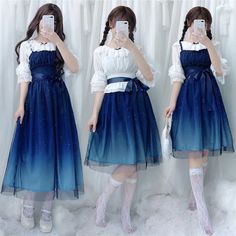 ❤︎ Fairy Lolita Starry Sky Dress Setup❤︎ Tulle Slip Dress, Dress Kawaii, Character Wardrobe, Galaxy Dress, Kawaii Dress, Kawaii Clothes, Kawaii Girl, Lolita Dress, Gothic Lolita