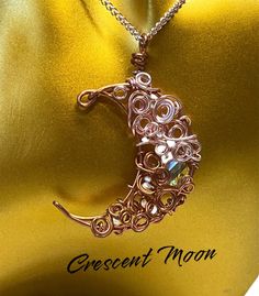 Crescent MOON pendant. wire based with Swarovski bead. gift for her, crescent moon necklace, statement, wiccan, artisan made, one of a kind. statement. chain included. The wire is tarnish proof coated copper, the moon frame is raw copper which will oxide/patina with exposure to air and sun etc. keep in an air tight plastic bag and polish as required, cloth included. please be aware that natural copper will age and patina over time as is the nature of a pure metal. this pendant is stunning and bo Moon Frame, Crescent Moon Pendant, Swarovski Beads, Crescent Moon Necklace, Necklace Statement, Moon Pendant, Moon Necklace, Crescent Moon, Plastic Bag