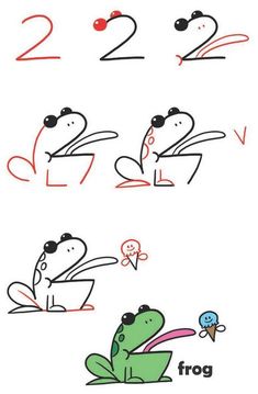 how to draw a frog for kids with numbers and symbols on it's face