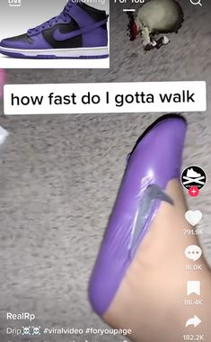 the foot is covered in purple plastic and has an image of a shoe on it