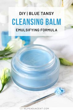 Learn to make a makeup melting DIY cleansing balm using simple, natural ingredients. Save money on expensive cleansing balms! This homemade emulsifying cleansing balm is a moisturizing face wash and makeup remover in one. It effortlessly melts away makeup while hydrating your skin, and its gorgeous blue colour comes from blue tansy essential oil. #diybeauty #alifeadjacent #diyskincare Diy Cleansing Balm, Blue Tansy Essential Oil, Homemade Makeup Remover, Scrub Homemade, Homemade Facial, Skincare Recipes, Balm Recipe, Spa Time, Homemade Makeup