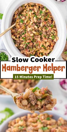 slow cooker hamburger helper recipe in a white bowl