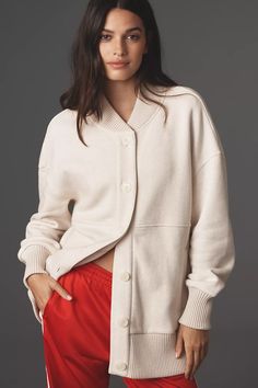 Varley Sawyer Long-Sleeve Button-Front Sweater | Anthropologie Winter Fit, Denim Sweater, Denim Details, Staple Pieces, White Sweaters, Sweater Top