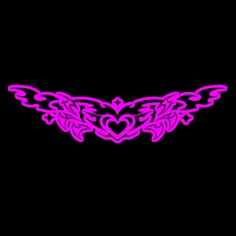 a heart with wings tattoo design on the side of a white background, in black and pink