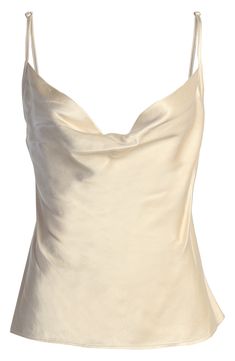 Add a graceful note to your look with the softly draped neckline of this luminous satin camisole. Cowl neck Adjustable straps 55% rayon, 45% viscose Hand wash, dry flat Imported One Shoulder Dress Long, Forever And Always, Satin Camisole, Summer Wardrobe Essentials, Satin Trousers, Wedding Guest Shoes, Corsets And Bustiers, Sneaker Slippers, Hair Fragrance