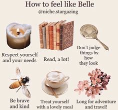 a poster with words describing how to feel like belle and other things in front of it