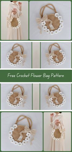 Free crochet flower bag pattern for chic fashion. Adorned with beautiful floral motifs. Adds a pop of color and charm to any outfit. Download for free and crochet your way to floral fashion! Crochet Bag Pattern Flowers, Flower Crochet Bag Pattern, Crochet Drawstring Bag Pattern Free, Crochet Flower Purse Pattern, Flower Pattern Crochet Bag, Crochet Flower Bag, Crochet Pattern Flower Purse, Knitting Yarn Diy, Crochet Drawstring Bag