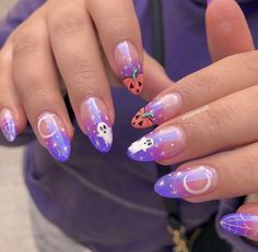 Trashy Nails Halloween Acrylic Nails, Cute Halloween Nails, White Nail, Kawaii Nails, Halloween Nail Designs, Nail Polish Designs, Dream Nails, Funky Nails