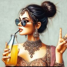 Classy.... #instafashion #instagram #viralart #tjbcollections #thejewelbox85 #insidebeauty #instabeard Indian Woman Illustration, Desi Illustration, Indian Doodle, Indian Logo, Amazing Dp, Carousel Post, Black Canvas Paintings, Art Journal Resources, South Asian Art