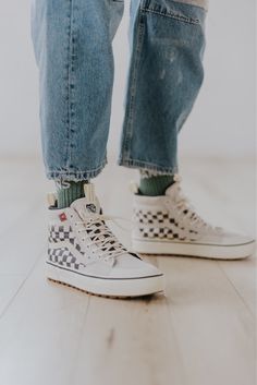 Women's Checkered Boots | ROOLEE Vans Sk8 Hi Custom, High Top Vans Outfit, Checkered Vans Outfit, Converse Fits, Shoe Photography, Checkered Shoes, Shoes For Spring, Vans Checkered