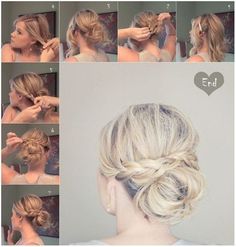 coiffure-cheveux-mi-longs-28 Messy Bun With Braid, Blonde Hair Extensions, Up Dos For Medium Hair, Braided Bun, Mid Length Hair, Hair Updo