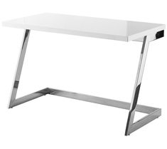 a white desk with metal legs on a white background