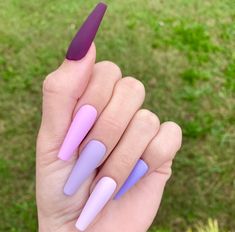 Lavender Matte Nails With Design, Matte Purple Acrylic Nails, Nail Designs With Hearts, Pink And Purple Coffin Acrylic Nails, Matte Lavender Nails Coffin, Mate Nails, Nails With Gold Accent, Pink And Purple Long Acrylic Nails, Nails Solid