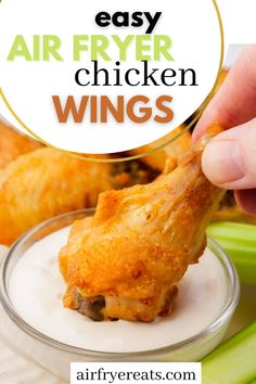 easy air fryer chicken wings in a bowl with celery