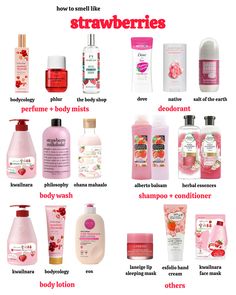 Hygiene Products Strawberry, Body Hygiene Strawberry, If You Want To Smell Like Strawberries, Stuff To Smell Good, Strawberry And Cream Perfume, Eos Strawberry Dream Combo, How To Smell Like Strawberry Vanilla, Scent Combos Strawberry, Strawberry Self Care Products