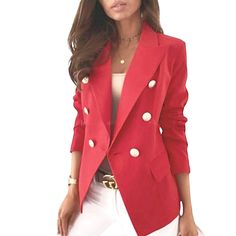 New With Tags Size Xs/Tp Fits More Like Small Armpit To Armpit 17.5" Waist 15.75" Length 24.5" All Measurements Are Approximate Casual Red Blazer With Buttons, Red Double Button Closure Blazer, Red Double Button Blazer, Tailored Red Outerwear With Pockets, Tailored Red Spring Blazer, Chic Red Outerwear With Double Button Closure, Tailored Red Blazer For Spring, Red Double-breasted Outerwear With Pockets, Casual Red Button-up Blazer