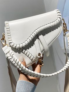 Urban Split-Joint Solid Color PU Shoulder Bag Saddle Bag WHITE-One_size Bags Style, White Purse, Modern Accessories, Leather Saddle Bags, Braided Strap, Orange Bag, Maxi Knit Dress, Purse Strap, Purple Bags