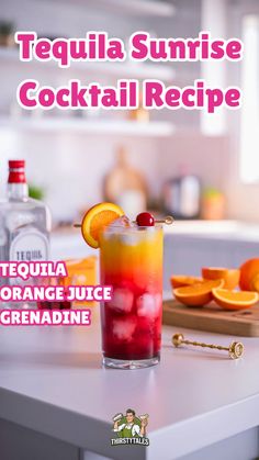 tequila sunrise cocktail recipe with orange juice and ginade