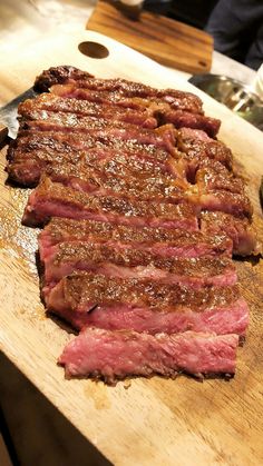 the steak is ready to be cooked on the cutting board for dinner or as an appetizer