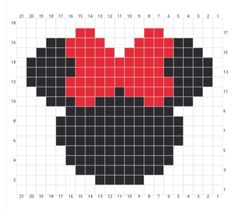 a cross stitch pattern with the shape of mickey mouse's head in red and black