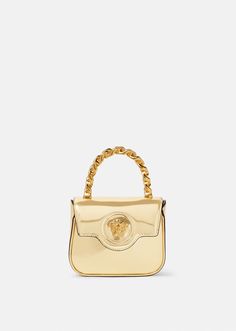 Versace Women's La Medusa Mini Bag in Gold | Versace US Versace La Medusa Bag, Chain Top, Versace Bags, Best Black Friday, Chain Crossbody Bag, Gianni Versace, Leather Items, Handle Bag, Metallic Leather