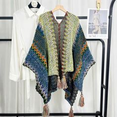 Vacation Casual Knitted Cardigan Capes Women Shawl JacketsLength:60cmWidth:115cm Multicolor Knitted V-neck Cardigan, Knitted Acrylic V-neck Sweater Coat, Multicolor V-neck Outerwear For Fall, Casual Knitted Outerwear One Size, Green V-neck Knitted Outerwear, Bohemian Knit V-neck Cardigan, Casual One Size Knit Sweater Coat, Bohemian V-neck Knit Cardigan, Casual One-size Knit Sweater Coat