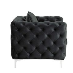 Elegant and eye-catching, the accent chair is the perfect addition to any space. This modern velvet chair was designed with a tufted button. Rich Velvet covers the plush, comfortable seat, padded with high-density foam and a modern tufted design. Strength and beauty are guaranteed with a solid wood frame and chrome legs. Simple and advanced, a great addition to completing your living room bedroom office, perfect accent furniture to match your decor. Black Modern Sofa, Making Sofa, Modern Velvet Chair, Contemporary Loveseat, Contemporary Accent Chair, Entertainment Furniture, Black Sofa, Modern Transitional, Interior Home