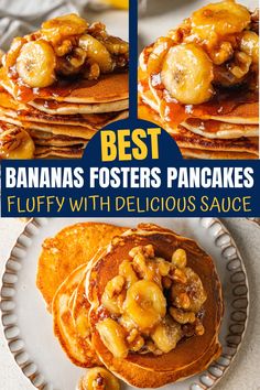 banana fosterers pancakes with delicious sauce on top