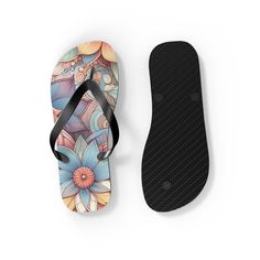 Embrace unparalleled comfort throughout your summer adventures with these distinctive flip flops. Designed for ease and style, these sandals feature a convenient slip-on design, ensuring hassle-free wear during all your summer escapades. The cushioned footbed promises all-day comfort, making these flip flops a go-to choice for those long, sun-soaked days. Crafted with top-notch materials, including EVA, polyester, and PVC, these flip flops boast a 5/8" (15 mm) thick EVA sole with a textured bott Comfy Flip Flops, Graphic Flowers, Black Pvc, Summer Adventures, Eva Sole, Summer Season, Summer Fun, Flip Flops, The Beach