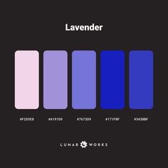 the color scheme for lavender is shown in blue, pink, and purple tones on a black background