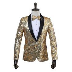 PYJTRL Men's Fashion Gold Pink Flower Sequin Fancy Palette Blazer Suit Jacket - Divine Inspiration Styles Sequins Suit, Gold Sequin Blazer, Sequin Suit, Gold Blazer, Pattern Wedding, The Wedding Singer, Gold Jacket, Pink Palette, Sequin Blazer