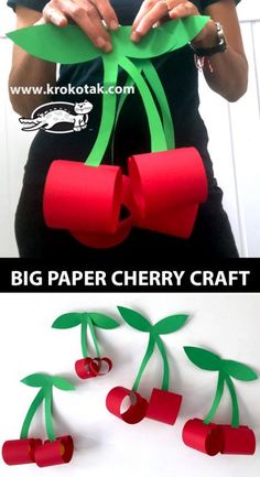 the paper cherry craft is made with red and green tape, which are attached to each other