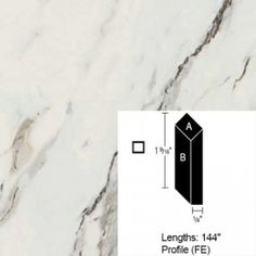 an image of a white marble counter top with measurements for the length and width on it