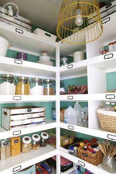 an organized pantry with lots of items in it and the words how to build a custom pantry