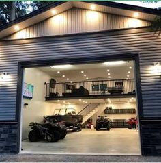 an image of a garage with two cars in it and the words tiktok above