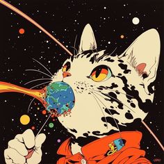 an image of a cat that is eating something out of his mouth with the earth in it's mouth