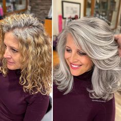 Hairdresser Refuses To Color White Strands And Creates Gray Queens (New Pics) Toner Shades, Grey Blending, Jack Martin, Grey Curly Hair, Pale Blonde