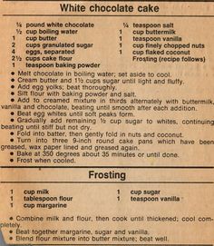 an old recipe for chocolate cake with instructions