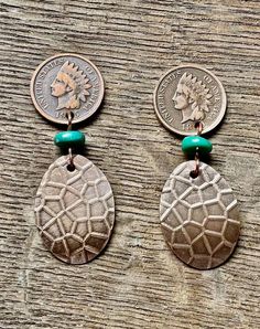 Authentic Indian Head pennies from the late 1800's early 1900's on post back with turquoise beads and copper free forms with my own unique pattern and shape. Light weight and handmade in the USA by The Fun Company Jewelry. Earrings Indian, Indian Head, Earrings Turquoise, Authentic Indian, Christmas Earrings, Copper Earrings, Turquoise Beads, Unique Patterns, Penny