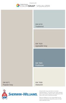 the color scheme for sheryln williams's paint swatches, including blue and gray