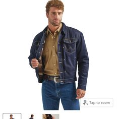 Nwt Fits Women’s Large Western Style Dark Wash Outerwear With Pockets, Western Style Medium Wash Cotton Outerwear, Western-style Medium Wash Cotton Outerwear, Western Style Cotton Outerwear In Medium Wash, Long Denim Jacket, Sherpa Lined Denim Jacket, Denim Men, Vintage Wrangler Jeans, Coats Men