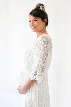 Maternity Bohemian ivory bat sleeves lace wedding Dress #7018 Maxi Dress Simple, Wedding Dress Maternity, Maternity Wedding Dress, Bat Sleeves Dress, Maternity Wedding, Bat Sleeves, Pregnant Wedding, Pregnant Wedding Dress, Dress Maternity