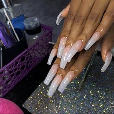 Curved Nails, Ombre Acrylic Nails, French Acrylic Nails, Dope Nail Designs, Glamorous Nails, Exotic Nails, Acrylic Nails Coffin Pink, Long Square Acrylic Nails