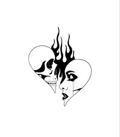 two faces in the shape of a heart with flames coming out of their mouths and eyes